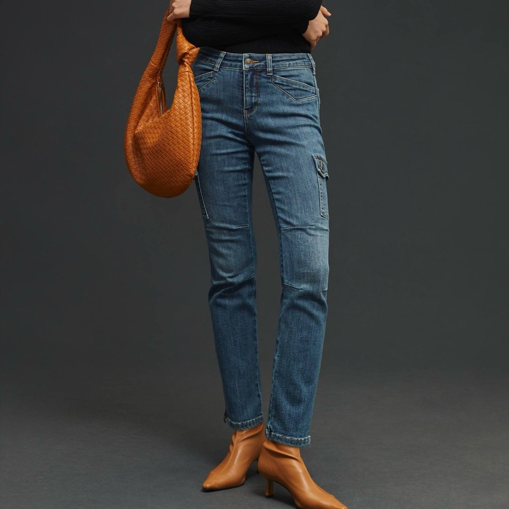 Pilcro Mid-Rise Slim Straight Blue Cargo Jeans